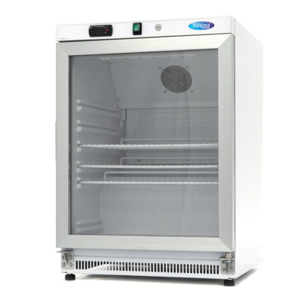 Armadio frigo Maxima 200 L con porta a vetro in lamiera bianca, vista di tre quarti