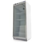Armadio frigo Maxima 600 L con porta a vetro in lamiera bianca, vista di tre quarti