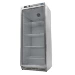 Armadio frigo Maxima 600 L con porta a vetro in acciaio inox, vista di tre quarti