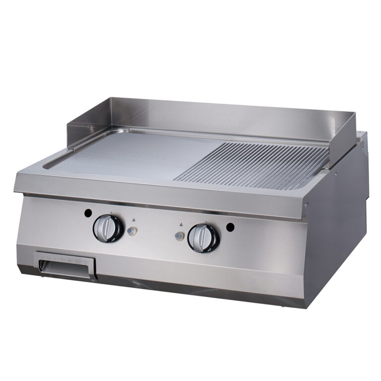 Fry top a gas - piastra liscia e rigata - 80 cm - linea 900