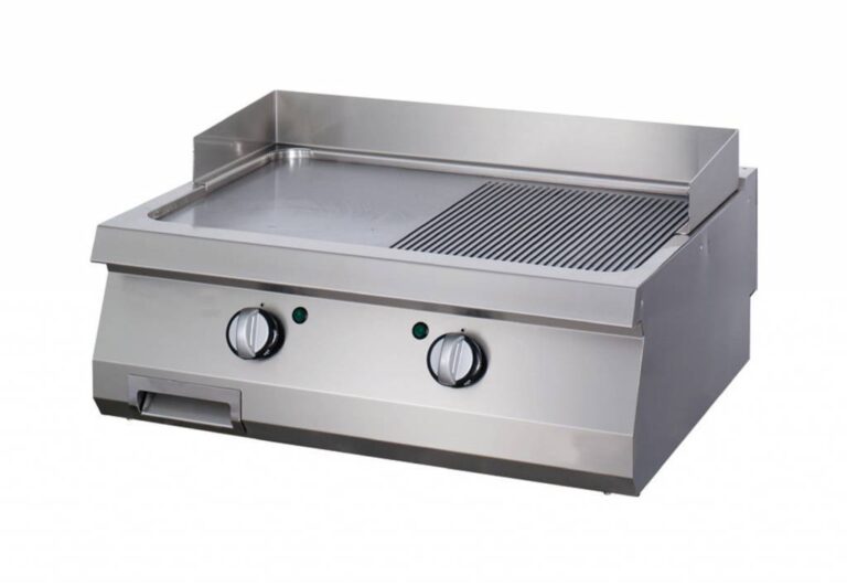 Fry top a gas - piastra liscia e rigata cromata - 80 cm - linea 700